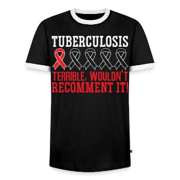 Tuberculosis Warrior Tuberculosis Awareness - Men's Ringer Shirt - black/white - Front - AI Model Female 172 light (172cm) & AI Model Male 178 light (178cm)