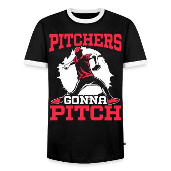Pitcher gehen zum Pitch Baseballspieler Baseball-Fan - Männer Kontrast-T-Shirt - Schwarz/Weiß - Vorne - AI Model Female 172 light (172cm) & AI Model Male 178 light (178cm)