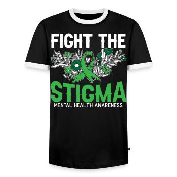 Fight The Stigma Mental Health Awareness - Men's Ringer Shirt - black/white - Front - AI Model Female 172 light (172cm) & AI Model Male 178 light (178cm)
