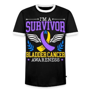 Bladder Cancer Survivor Bladder Cancer Awareness - Men's Ringer Shirt - black/white - Front - AI Model Female 172 light (172cm) & AI Model Male 178 light (178cm)