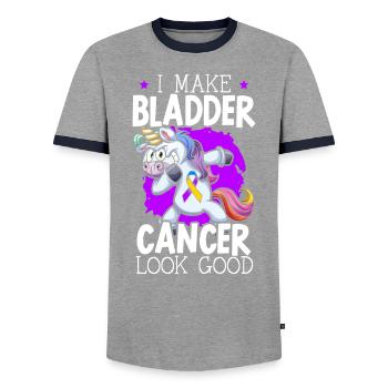Cancer de la vessie Guerrier Sensibilisation au cancer de la vessie - T-shirt contrasté Homme - gris/marine  - Devant - AI Model Female 172 light (172cm) & AI Model Male 178 light (178cm)