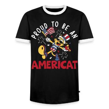 Proud To Be An Ameri-cat America 4th Of July - Men's Ringer Shirt - black/white - Front - AI Model Female 172 light (172cm) & AI Model Male 178 light (178cm)