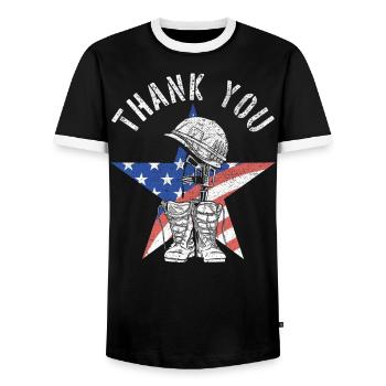 Patriotischer Veteran USA Flagge Amerikanischer Gedenktag - Männer Kontrast-T-Shirt - Schwarz/Weiß - Vorne - AI Model Female 172 light (172cm) & AI Model Male 178 light (178cm)