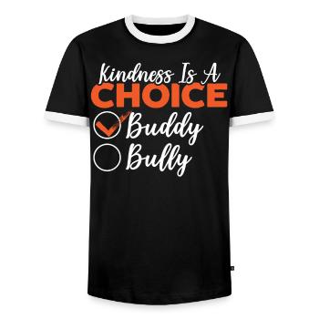Positivity Kindness Is A Choice Orange Day - Men's Ringer Shirt - black/white - Front - AI Model Female 172 light (172cm) & AI Model Male 178 light (178cm)