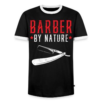 Barber By Nature Haarschnitt Barbershop Friseur - Männer Kontrast-T-Shirt - Schwarz/Weiß - Vorne - AI Model Female 172 light (172cm) & AI Model Male 178 light (178cm)