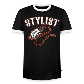 Stylist Haircut Barbershop Hairstylist Barber - Men's Ringer Shirt - black/white - Front - AI Model Female 172 light (172cm) & AI Model Male 178 light (178cm)