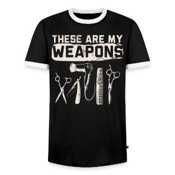 Stylist Haircut Barbershop Hairstylist Barber - Men's Ringer Shirt - black/white - Front - AI Model Female 172 light (172cm) & AI Model Male 178 light (178cm)