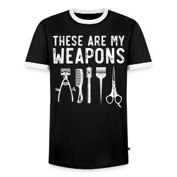 Stylist Haircut Barbershop Hairstylist Barber - Men's Ringer Shirt - black/white - Front - AI Model Female 172 light (172cm) & AI Model Male 178 light (178cm)