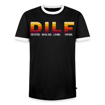 Fathers Day Dad Devoted Involved Loving Father - Men's Ringer Shirt - black/white - Front - AI Model Female 172 light (172cm) & AI Model Male 178 light (178cm)