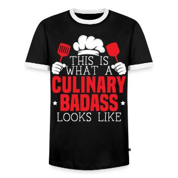 Culinary Gangster Pastry Chef Cooking Culinary - Men's Ringer Shirt - black/white - Front - AI Model Female 172 light (172cm) & AI Model Male 178 light (178cm)