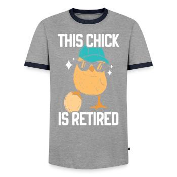 This Chick Is Retired Chicken Farmer Poultry - Men's Ringer Shirt - grey/navy  - Front - AI Model Female 172 light (172cm) & AI Model Male 178 light (178cm)
