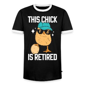 Ce poussin est de la volaille d’élevage de poulet à la retraite - T-shirt contrasté Homme - noir/blanc - Devant - AI Model Female 172 light (172cm) & AI Model Male 178 light (178cm)