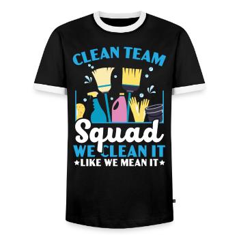 Housekeeping Housekeeper Cleaner Job Cleaning Crew - Men's Ringer Shirt - black/white - Front - AI Model Female 172 light (172cm) & AI Model Male 178 light (178cm)
