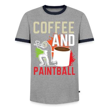 Coffee Drinker Paintball Player Paintballer - Men's Ringer Shirt - grey/navy  - Front - AI Model Female 172 light (172cm) & AI Model Male 178 light (178cm)