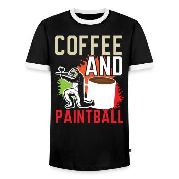 Kaffeetrinker Paintballspieler Paintballer - Männer Kontrast-T-Shirt - Schwarz/Weiß - Vorne - AI Model Female 172 light (172cm) & AI Model Male 178 light (178cm)