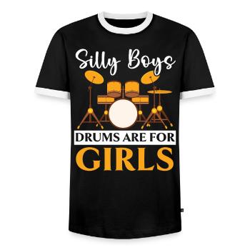 Batteur Instrument de musique Musicien Joueur de batterie - T-shirt contrasté Homme - noir/blanc - Devant - AI Model Female 172 light (172cm) & AI Model Male 178 light (178cm)