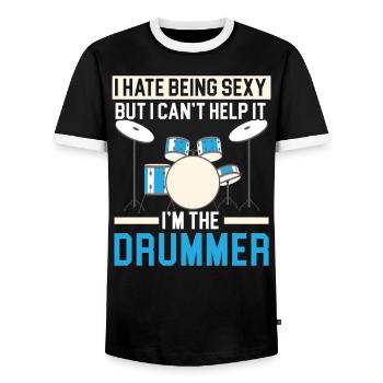 Batteur Instrument de musique Musicien Joueur de batterie - T-shirt contrasté Homme - noir/blanc - Devant - AI Model Female 172 light (172cm) & AI Model Male 178 light (178cm)