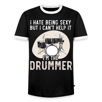 Batteur Instrument de musique Musicien Joueur de batterie - T-shirt contrasté Homme - noir/blanc - Devant - AI Model Female 172 light (172cm) & AI Model Male 178 light (178cm)