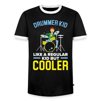 Batteur Instrument de musique Musicien Joueur de batterie - T-shirt contrasté Homme - noir/blanc - Devant - AI Model Female 172 light (172cm) & AI Model Male 178 light (178cm)