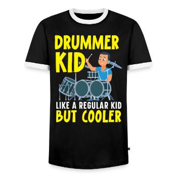 Batteur Instrument de musique Musicien Joueur de batterie - T-shirt contrasté Homme - noir/blanc - Devant - AI Model Female 172 light (172cm) & AI Model Male 178 light (178cm)