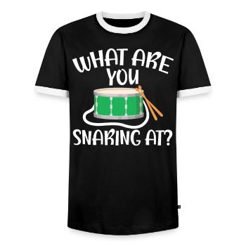 Batteur Instrument de musique Musicien Joueur de batterie - T-shirt contrasté Homme - noir/blanc - Devant - AI Model Female 172 light (172cm) & AI Model Male 178 light (178cm)