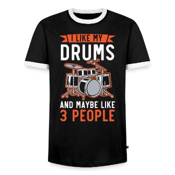 Batteur Instrument de musique Musicien Joueur de batterie - T-shirt contrasté Homme - noir/blanc - Devant - AI Model Female 172 light (172cm) & AI Model Male 178 light (178cm)