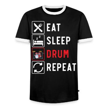 Batteur Instrument de musique Musicien Joueur de batterie - T-shirt contrasté Homme - noir/blanc - Devant - AI Model Female 172 light (172cm) & AI Model Male 178 light (178cm)
