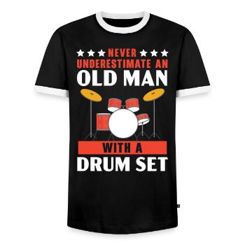 Unterschätzen Sie niemals einen alten Mann mit einem Schlagzeug - Männer Kontrast-T-Shirt - Schwarz/Weiß - Vorne - AI Model Female 172 light (172cm) & AI Model Male 178 light (178cm)
