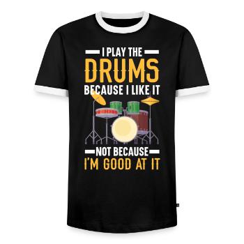 Batteur Instrument de musique Musicien Joueur de batterie - T-shirt contrasté Homme - noir/blanc - Devant - AI Model Female 172 light (172cm) & AI Model Male 178 light (178cm)