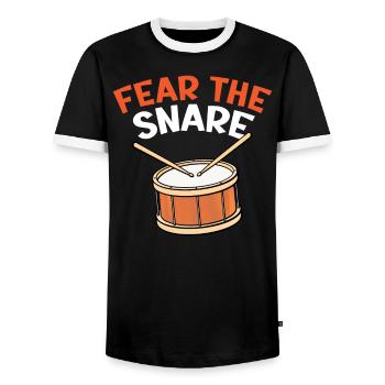 Batteur Instrument de musique Musicien Joueur de batterie - T-shirt contrasté Homme - noir/blanc - Devant - AI Model Female 172 light (172cm) & AI Model Male 178 light (178cm)