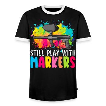 Still Play With Markers Paintball Paintballer - Men's Ringer Shirt - black/white - Front - AI Model Female 172 light (172cm) & AI Model Male 178 light (178cm)