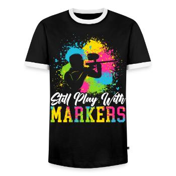 Spielen Sie immer noch mit Markern Paintball Paintballer - Männer Kontrast-T-Shirt - Schwarz/Weiß - Vorne - AI Model Female 172 light (172cm) & AI Model Male 178 light (178cm)