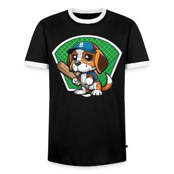 Baseball Dog Baseball Player Baseball Coach - Men's Ringer Shirt - black/white - Front - AI Model Female 172 light (172cm) & AI Model Male 178 light (178cm)