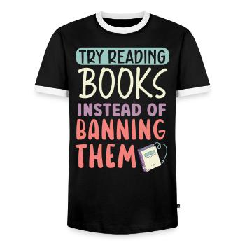 Lesen Sie verbotene Bücher Bücherwurm Buchliebhaber Bibliophile - Männer Kontrast-T-Shirt - Schwarz/Weiß - Vorne - AI Model Female 172 light (172cm) & AI Model Male 178 light (178cm)