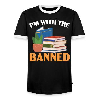I'm With The Banned Bookworm Book Lover Reading - Men's Ringer Shirt - black/white - Front - AI Model Female 172 light (172cm) & AI Model Male 178 light (178cm)