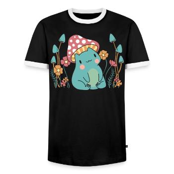 Cottagecore Mushroom Aesthetic Nature Conservation - Men's Ringer Shirt - black/white - Front - AI Model Female 172 light (172cm) & AI Model Male 178 light (178cm)