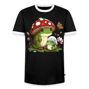 Cottagecore Mushroom Aesthetic Nature Conservation - Men's Ringer Shirt - black/white - Front - AI Model Female 172 light (172cm) & AI Model Male 178 light (178cm)