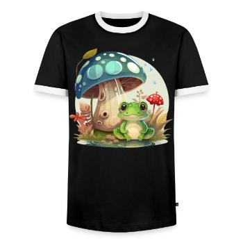 Cottagecore Mushroom Aesthetic Nature Conservation - Men's Ringer Shirt - black/white - Front - AI Model Female 172 light (172cm) & AI Model Male 178 light (178cm)