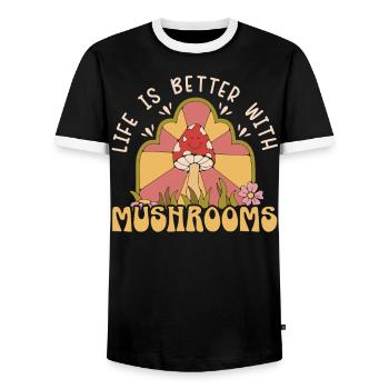 Cottagecore Mushroom Aesthetic Nature Conservation - Men's Ringer Shirt - black/white - Front - AI Model Female 172 light (172cm) & AI Model Male 178 light (178cm)
