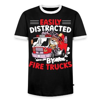 Leicht abgelenkt von Feuerwehrautos Feuerwehrmann - Männer Kontrast-T-Shirt - Schwarz/Weiß - Vorne - AI Model Female 172 light (172cm) & AI Model Male 178 light (178cm)