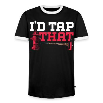 I'd Tap That Fireman Fire Rescue Firefighter - Men's Ringer Shirt - black/white - Front - AI Model Female 172 light (172cm) & AI Model Male 178 light (178cm)