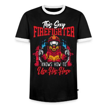 Fireman Fire Rescue Firefighter Firetruck - Men's Ringer Shirt - black/white - Front - AI Model Female 172 light (172cm) & AI Model Male 178 light (178cm)