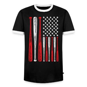 Baseball-Liebhaber Baseball-Spieler Baseball-Trainer USA - Männer Kontrast-T-Shirt - Schwarz/Weiß - Vorne - AI Model Female 172 light (172cm) & AI Model Male 178 light (178cm)