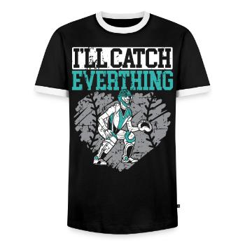 Baseball-Liebhaber Baseballspieler Baseball-Fänger - Männer Kontrast-T-Shirt - Schwarz/Weiß - Vorne - AI Model Female 172 light (172cm) & AI Model Male 178 light (178cm)