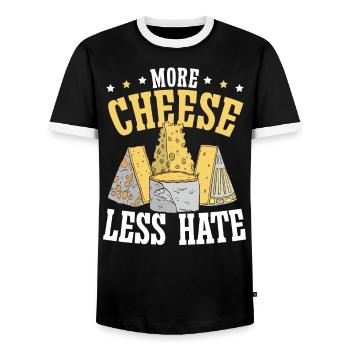 More Cheese Less Hate Cheesy Food Lover Foodie - Men's Ringer Shirt - black/white - Front - AI Model Female 172 light (172cm) & AI Model Male 178 light (178cm)