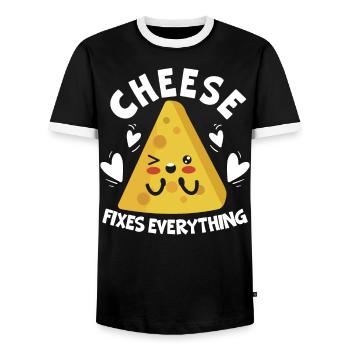 Cheese Fixes Everything Cheesy Food Lover Foodie - Men's Ringer Shirt - black/white - Front - AI Model Female 172 light (172cm) & AI Model Male 178 light (178cm)