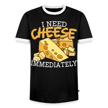 I Need Cheese Immediately Cheesy Food Lover Foodie - Men's Ringer Shirt - black/white - Front - AI Model Female 172 light (172cm) & AI Model Male 178 light (178cm)