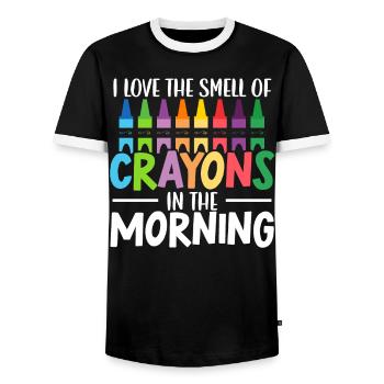 J’aime l’odeur des crayons de couleur du matin - T-shirt contrasté Homme - noir/blanc - Devant - AI Model Female 172 light (172cm) & AI Model Male 178 light (178cm)