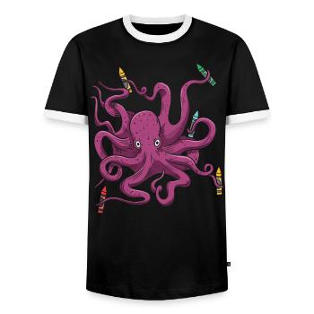 Buntstift Färbung Künstlerische Zeichnung Farbe Oktopus - Männer Kontrast-T-Shirt - Schwarz/Weiß - Vorne - AI Model Female 172 light (172cm) & AI Model Male 178 light (178cm)