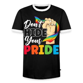 Ne cachez pas votre fierté Mois arc-en-ciel LGBTQ Gay - T-shirt contrasté Homme - noir/blanc - Devant - AI Model Female 172 light (172cm) & AI Model Male 178 light (178cm)